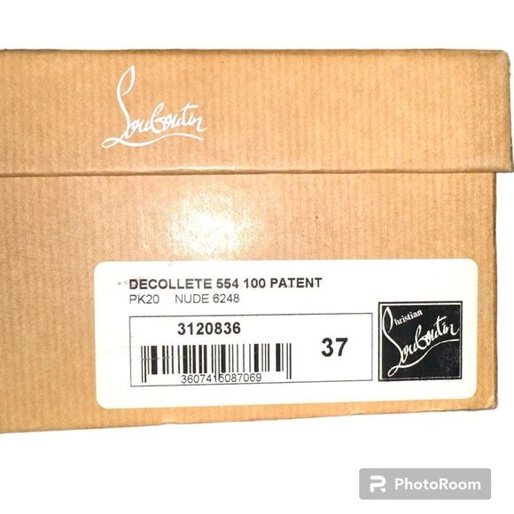 Christian Louboutin Decollete 554 Nude Patent Leather Pointed Toe Heels Pumps - Picture 7 of 8